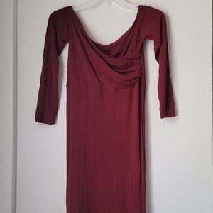 Off shoulder long sleeve burgundy dress